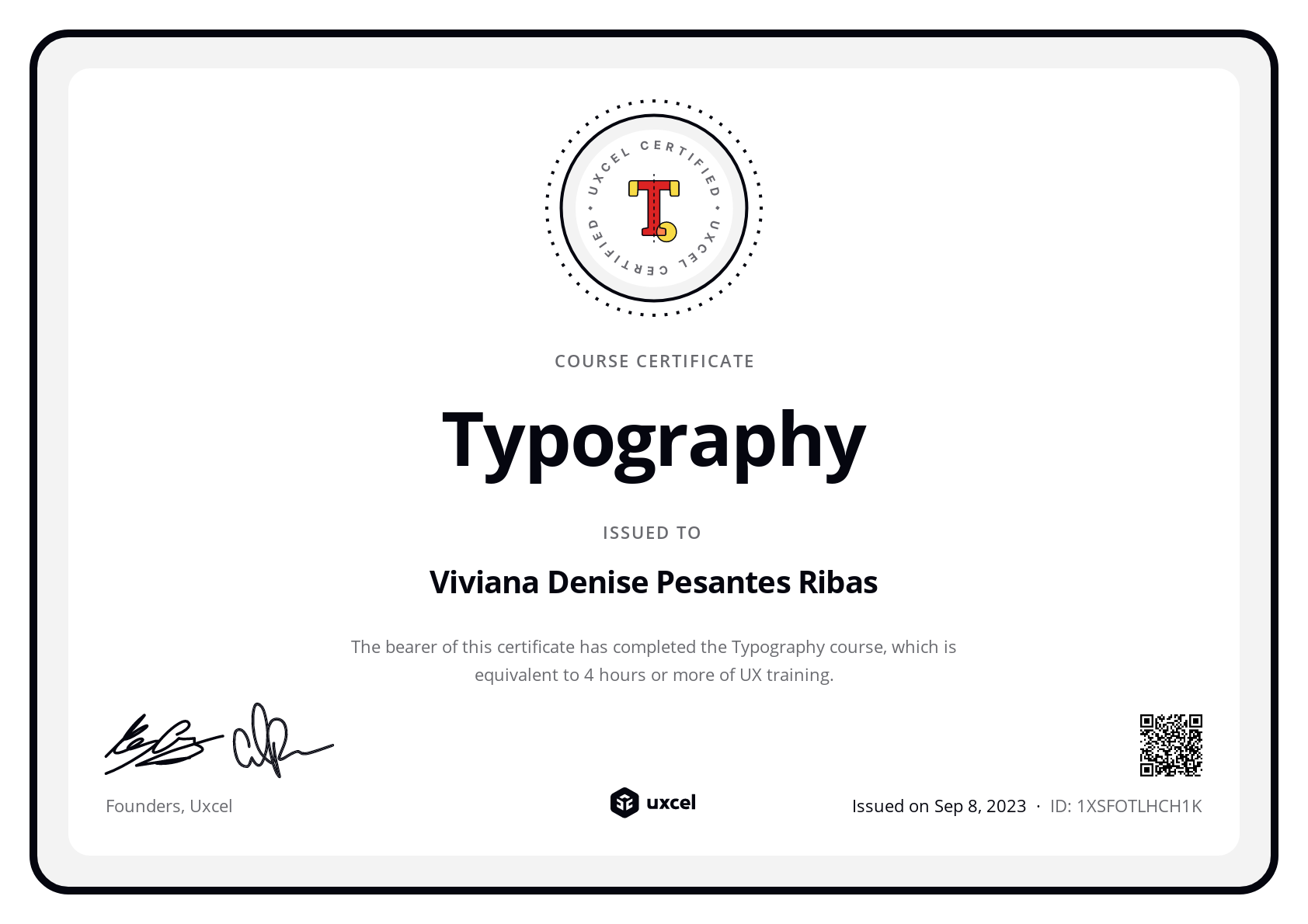Viviana Denise Pesantes Ribas's certificate
